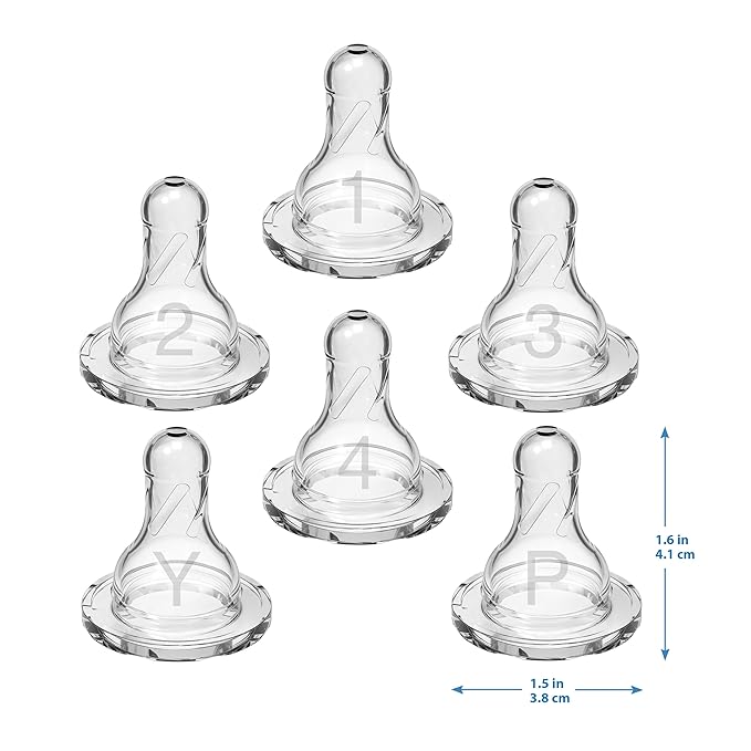 Dr. Brown’s Natural Flow Preemie Flow Narrow Baby Bottle Silicone Nipple, Slowest Flow, 0m+, 100% Silicone Bottle Nipple, 6 Count(Pack of 1)