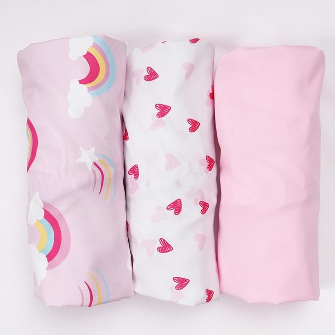 david's kids 3 Pack Bassinet Sheets, Ultra Soft Breathable Comfortable Baby Sheet Set for Girls Neutral, Univeral Fit for Most Cradle and Bassinet Mattress, Rainbow