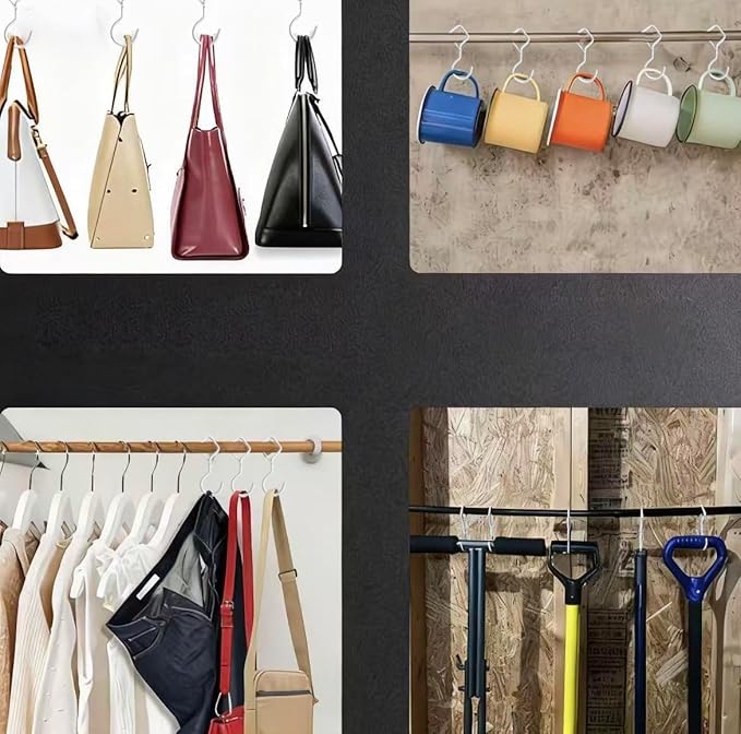 Heavy Duty Screw Hooks for Hanging, 4-Inch Ceiling Hooks with Safety Lock, Strong Hooks for Plants, Clothes, Kitchen Utensils, String Lights, Handbags, Towels (White, 12 Pcs)