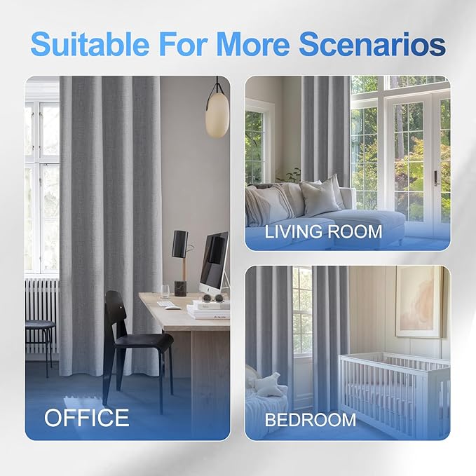 Linen 100% Blackout Curtains for Bedroom, Blackout Curtains 63 Inch Length, Room Darkening Curtains for Living Room, Long Curtain Grommets Drapes, Thermal Curtains(2 Panels, Light Grey)