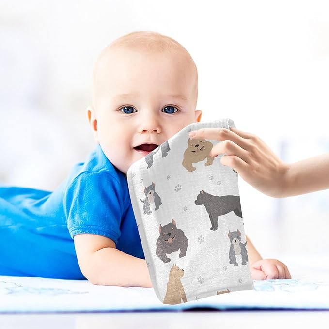 vvfelixl American Bully Dogs Baby Burp Cloths Baby Muslin Washcloths for Boys Girls Cotton Baby Face Towel for Newborn Infants Soft and Absorbent 11.8 X 11.8In, 5 Pack