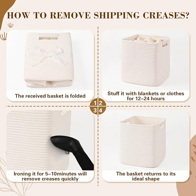 11 Inch Storage Cubes, 6 Pack Cube Storage Bins for Organizing, Cotton Rope Woven Baskets for Shelves, Bathroom, Kids Room, Closets, Baby Nursery