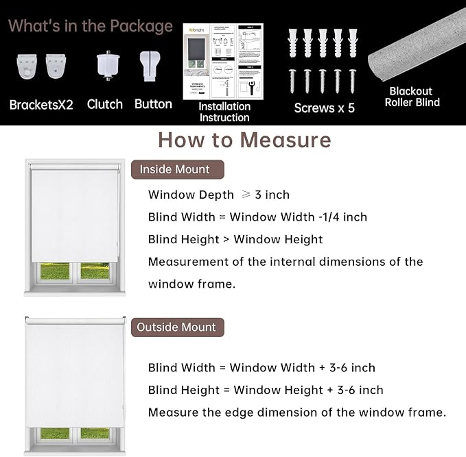 Allbright Linen Roller Shades with Wand Rod, Cordless Fabric Roller Blinds with Thermal Insulated, 100% Blackout Window Shades for Home, Office, Bedroom, White, 60" W x 72" H