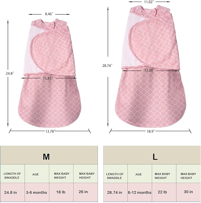 Baby Swaddle,Sleep Sack 6-12 Months,Adjustable WearableTransition Blanket,Miracle Swaddles for Babies Large,100% Cotton-2-Piece