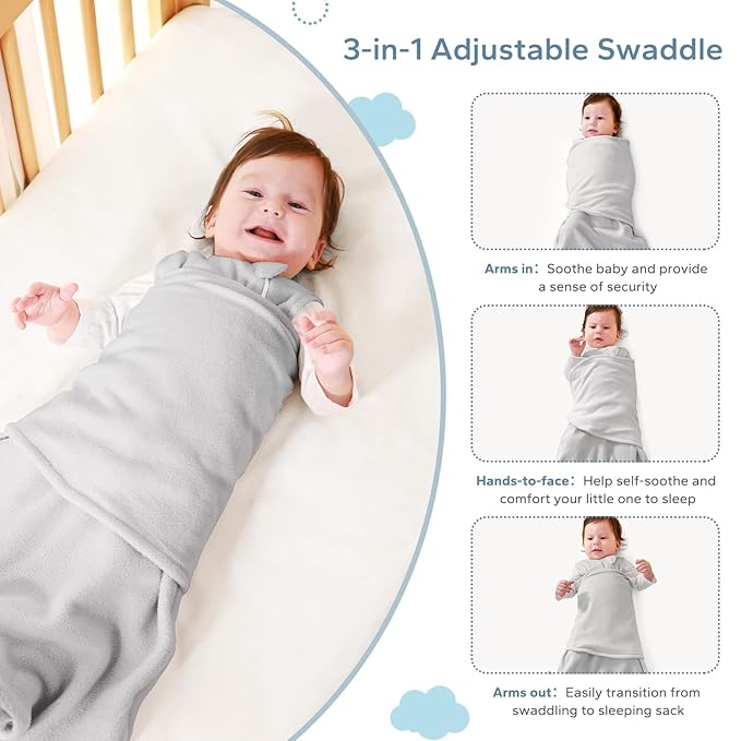 ZIGJOY Swaddle Sleep Sack Newborn 1.5 Tog Fleece Wearable Blanket Baby 6-12 Months - Lightweight MicroFleece Winter Sleeping Sacks Bag for Infant Girl Boy Gifts, Grey
