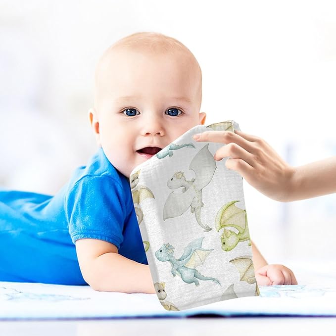 vvfelixl Watercolor Dragons Cartoon Style Baby Burp Cloths Baby Muslin Washcloths for Boys Girls Cotton Baby Face Towel for Newborn Infants Soft and Absorbent 11.8 X 11.8 in, 5 Pack