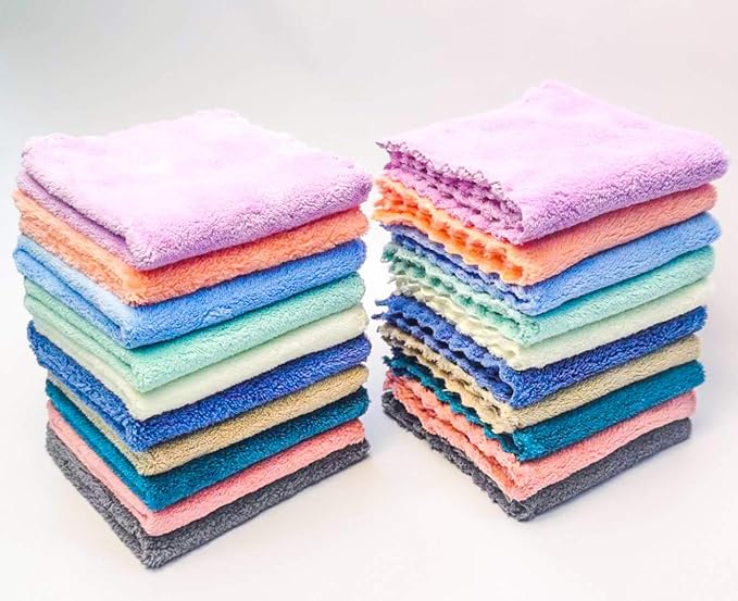 Kyapoo 20 Pack Baby Washcloths Microfiber Coral Fleece Extra Absorbent and Soft for Newborns, Infants and Toddlers