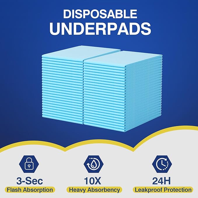 MKISS Bed Pads Disposable 36" x 36" (100 Counts), Large Incontinence Underpads Leakproof Quick Drying Max Absorbent Disposable Pee Pads for Adults, Baby, Puppy, Children, Elderly