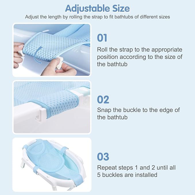 Colorlife Baby Bath Seat Support Net Infant Bathing Seat Support Mat, Adjustable Comfortable Non-Slip Five-Pointed Baby Shower Net Bathtub Sit Up Mesh for Newborn 0-12 Months-Blue(No Bathtub)