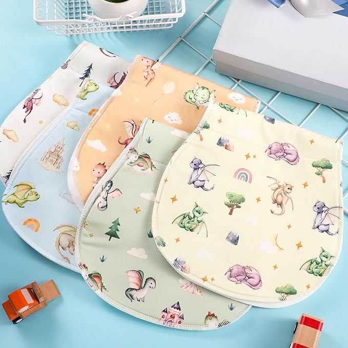 SmoothNovelty 5 Pack Watercolor Dragon Pattern Baby Burp Cloths Soft Absorbent Burping Rags for Newborns 19"x9" Spit up Cloths for Boy Girl Newborn Baby Shower Registry Gifts Set Nursery Decor