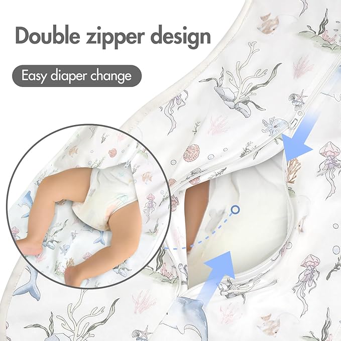 2-Pack Baby Transitional Swaddle Sleep Sack - Arms Up Swaddle 6-9 Months for Baby Boys, Newborn Sacks with Cuff Removable & 2-Way Zipper, Blue Dolphin Cotton Sleep Sack