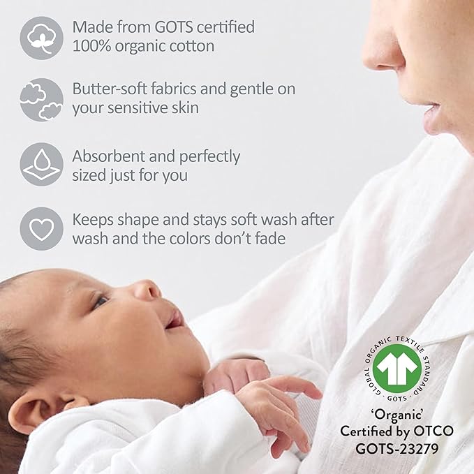 Butterblu Bailey 10-Pack Burp Cloths 100% Organic Cotton Knit for Newborn & Baby Boys & Girls, White, One Size