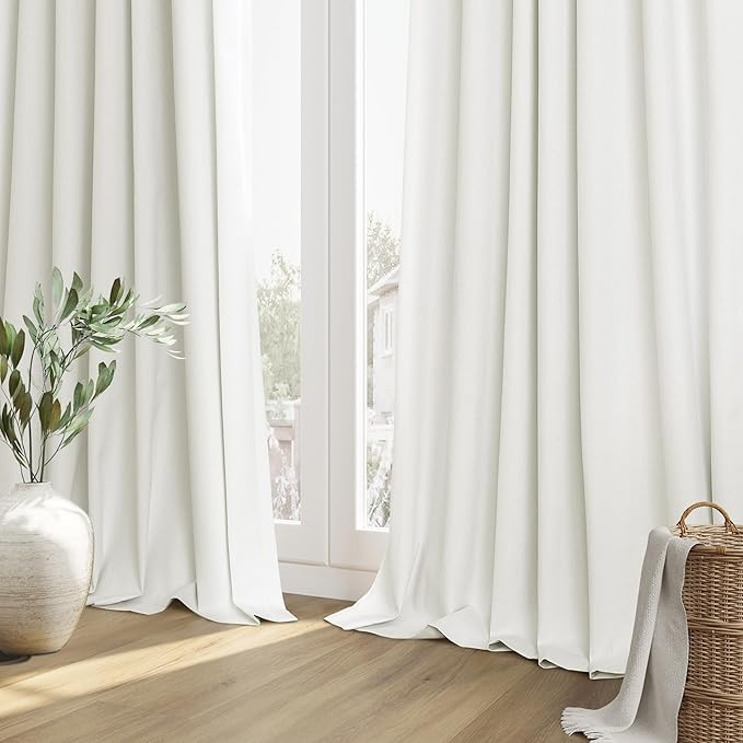 Guken Ivory 100% Blackout Curtains 42 Inch Wide by 84 Inch for Living Room Bedroom Back Tab Thermal Insulated Black Out Linen Drapes Room Darkening Window Curtains