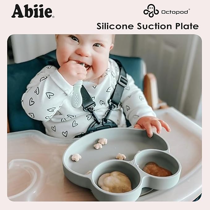 Abiie Octopod Frog Silicone Plates with Suction - Spill Proof, Easy to Clean - BPA-Free Bowl - Suction Plates for Baby and Toddler - Training & Feeding Divided Grip Dish (Baby Blue)