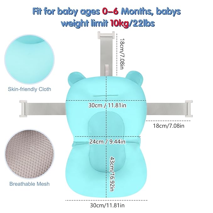 Colorlife Baby Bath Seat Support Net Infant Bathing Seat Support Mat, Comfortable Adjustable Non-Slip Three-Pointed Baby Shower Net Bathtub Sit Up Mesh for Newborn 0-12 Months-Blue(No Bathtub)