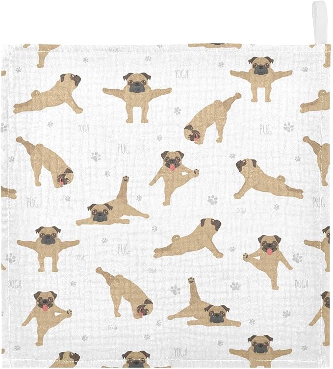 vvfelixl Baby Cotton Washcloths Pug Dog Infants Bath Towel for Unisex Face Towels for Newborn, Natural Baby Wipes Delicate Skin, 11.8 X 11.8 inch, one sizex3