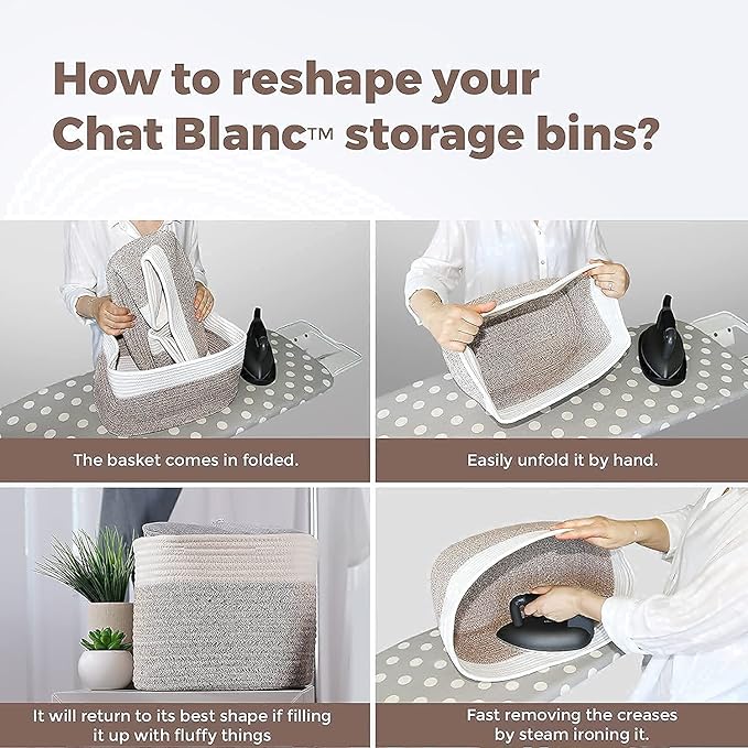 CHAT BLANC Cotton Rope Baskets for Organizing I Storage Baskets for Shelves | Rope Basket for Storage, Small Laundry Baskets, Woven Baskets for Storage, Dog Toy Bin, Baby Basket, Gray & Graphite 3Pack