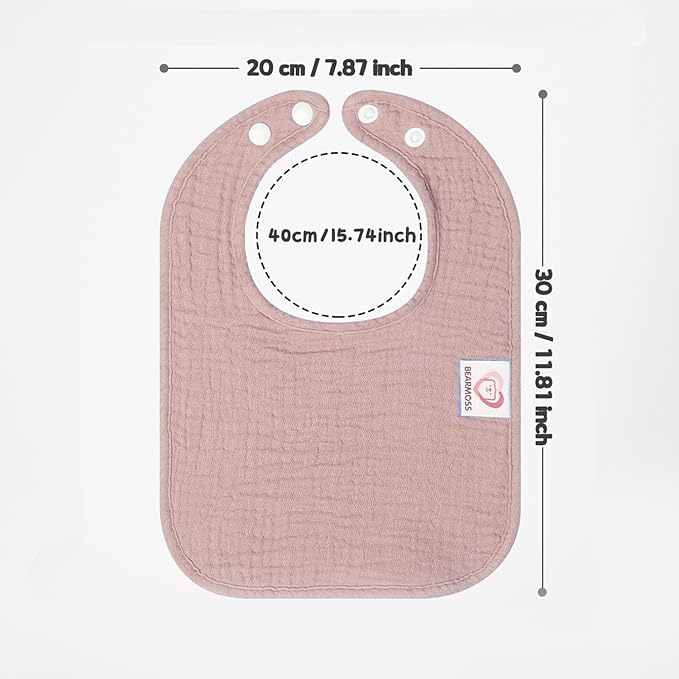 Bearmoss Baby Muslin Drooling Bibs 100% Cotton Square Adjustable Bibs Gift for Baby Girls Boys Teething Drool 8 Pack
