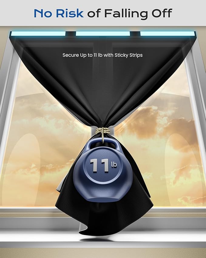 G-WACK Blackout Curtains for Bedroom,Portable No-drill Blackout Blinds for Indoor Windows with Upgraded Hook&Loop,Thermal Insulated Shades Black out Window Cover for Nursery,Travel,RV(21" x 60",Black)