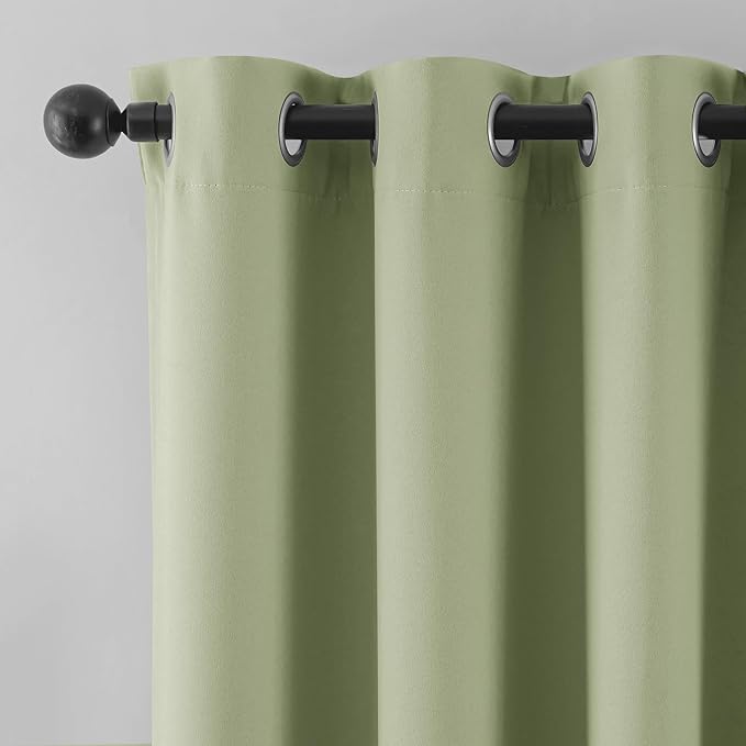 Beauoop Sage Green 100% Blackout Curtains 63 Inch Long 2 Panels for Bedroom Living Room Solid Room Darkening Thermal Insulated Soundproof Energy Saving Grommet Top Window Treatment Drapes,52x63 2 Set