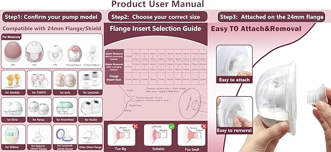 IVARONAL Flange Insert 2PCS 17mm Compatible with Momcozy M9/M6/M5/S12 Pro/V1 Pro/V2 pro, Spectra/Medela/Elvie/NCVI/TSRETE/eufy/Lansinoh/Paruu/MomMed Breast Pump 24mm Shields/Flanges (2pcs-17mm)