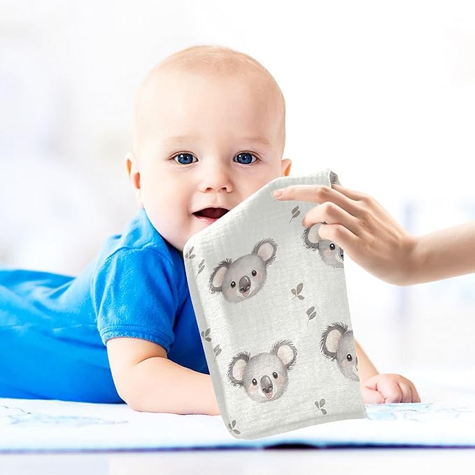 vvfelixl Cartoon Simple Koala Bear Baby Burp Cloths Baby Muslin Washcloths for Boys Girls Cotton Babys Face Towel for Newborn Infants Soft and Absorbent 11.8 X 11.8 in, 5 Pack