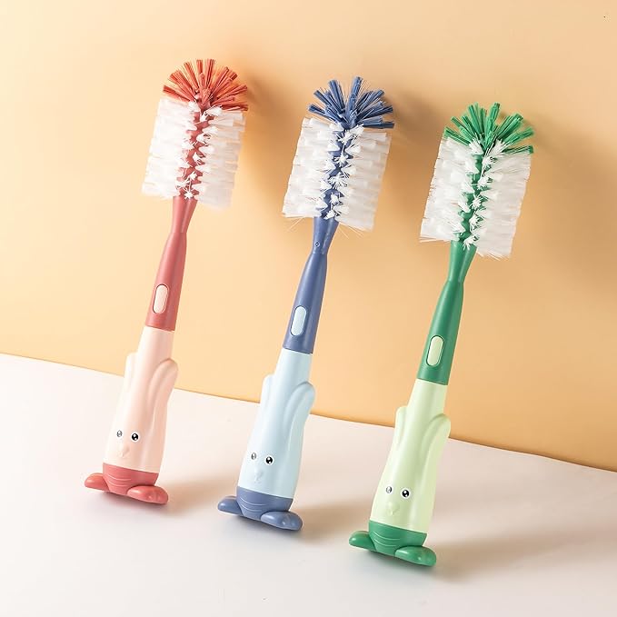 Chemimoso Multifunctional Cleaning Brush, Baby Bottle Brush, Bottle Brush Cleaner Set, Green, Silicone and Nylon Brush