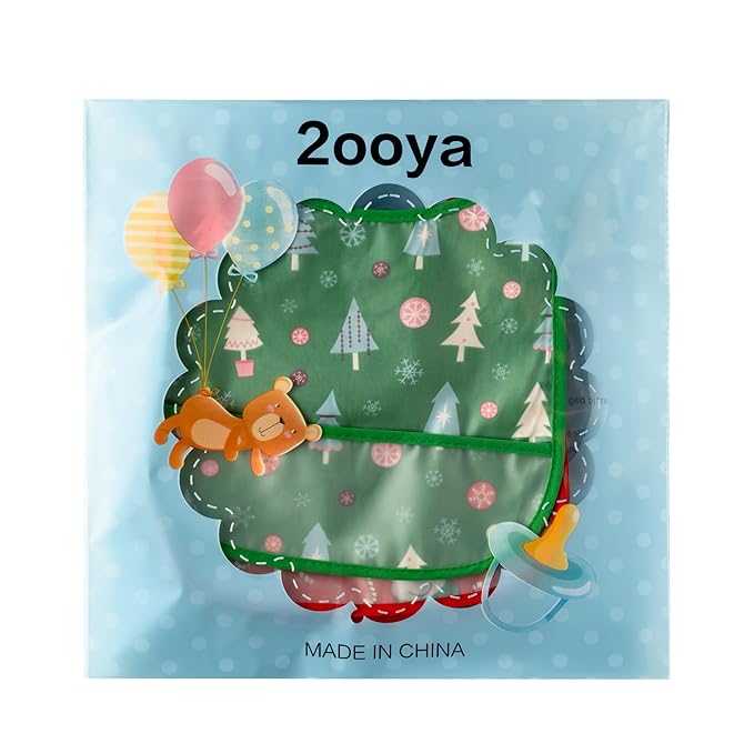 2ooya Christmas Baby Feeding Bib - 6Pcs Toddler Waterproof Food Bibs with Crumb Catcher Pocket Xmas Infant Adjustable Sleeveless Baby Bib First Christmas Gift for Eating Teething Drooling, 6-24 Months