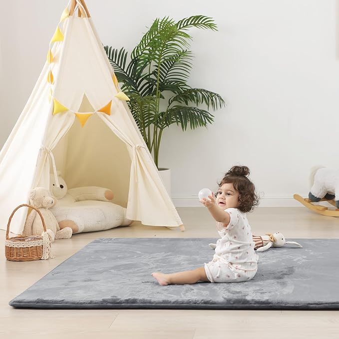 1.5" Thick Baby Play Mat for Floor, 59x79 Playpen Mat, Pro Soft Flannel Foam Mats Toddler Infant Kids Crawling for Nursery Rug Playroom Living Room Waterproof Easy Care Non-Slip (Dark Grey)