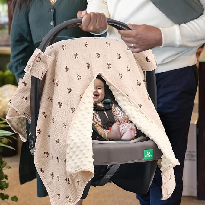 2-in-1 Baby Car Seat Cover, Baby Car Seat Canopy, Mom Nursing Cover,Easy to Install Shield,Multi-Purpose | Winter Warm & Summer Shade Use (Brown)