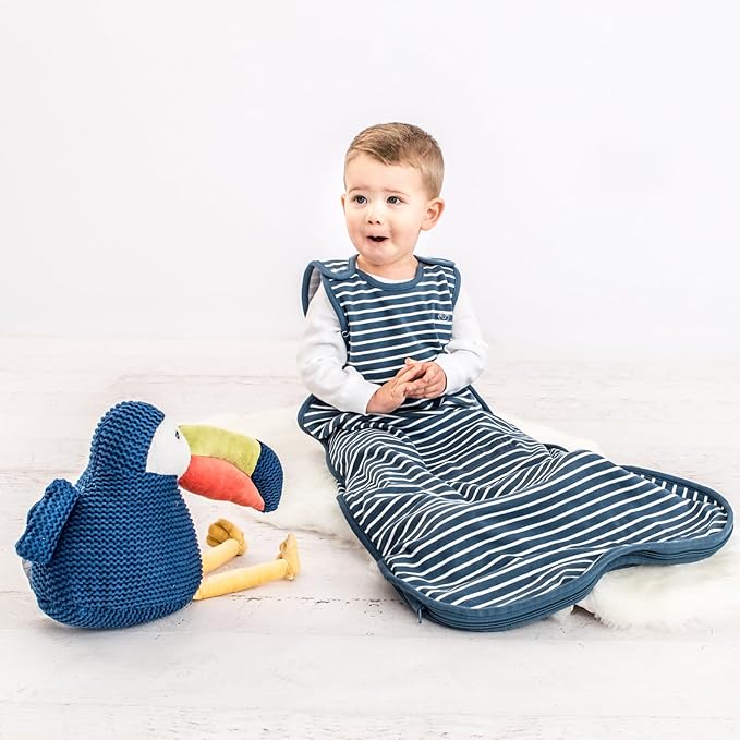 Woolino 4 Season Ultimate Baby Sleeping Bag - Merino Wool and Organic Cotton Universal Size Adjustable Sleep Sack for Baby - Two-Way Zipper Sleeping Bag (2-24 Months) - Navy Blue