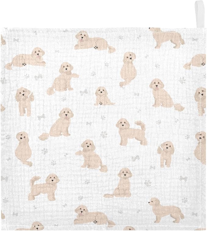 vvfelixl Baby Cotton Washcloths Cavapoo Mix Breed Pattern Infants Bath Towel for Unisex Face Towels for Newborn, Natural Baby Wipes Delicate Skin, 11.8 X 11.8 inch, one sizex5