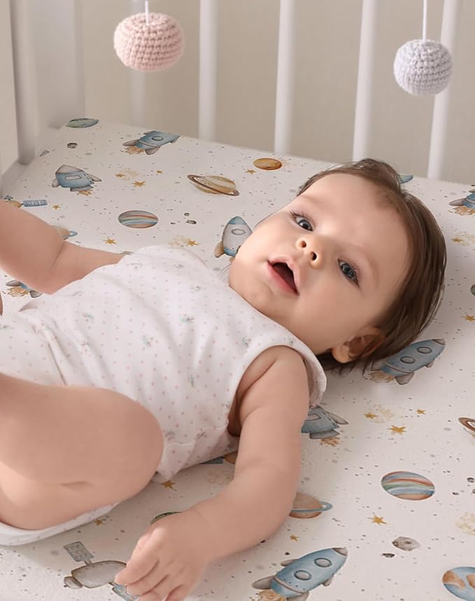 Pack and Play Sheets 2 Pack, Fitted Jersey Knit Mini Crib Sheets for Baby Boys and Girls, Compatible with Graco Pack N Play and Mini Crib Mattress (Rusty Garden, Pack N Play/Mini Crib Sheets)