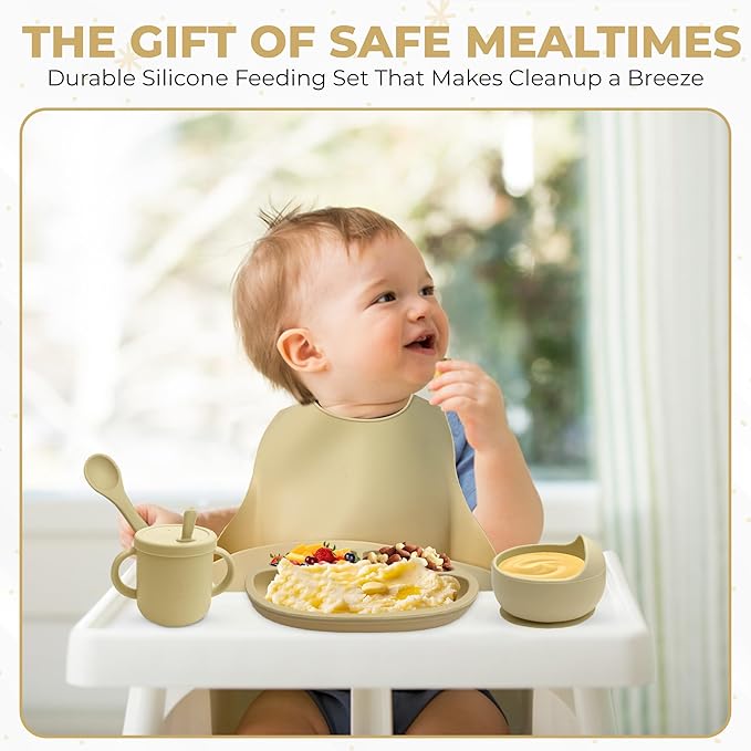 SprocketSprouts 12-Piece Silicone Baby Feeding Set – Suction Bowl, Divided Plate, Bib, Utensils & More – BPA-Free Toddler Mealtime Essentials for Self-Feeding & Baby-Led Weaning