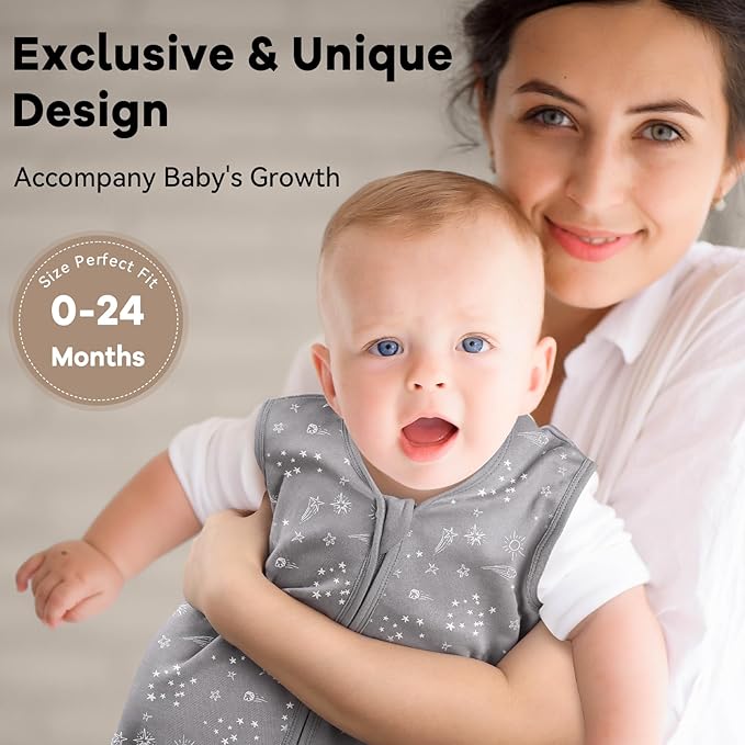 Unnivoll Baby Sleep Sack 0-6 Months 3 Pack 100% Cotton Lightweight 0.5 TOG Wearable Blanket Baby Sleep Bag with 2-Way Zipper for Newborn Infant