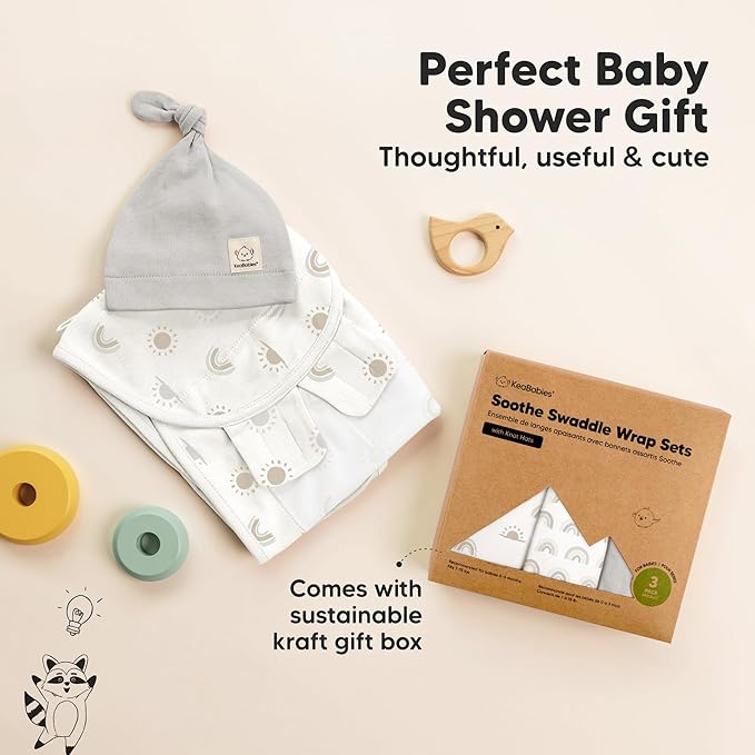 KeaBabies 3-Pack Swaddles for Newborns, Girls, Boys with Hats - Organic Soft Baby Sleep Sacks, Breathable Baby Swaddle 3-6 Months Beanies Set, Premie Infant Sleep Sack 0-3 Months (Shifts)