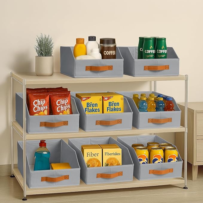 Fabric Storage Bins for Organizing - 4 Pack Large Trapezoid Collapsible Storage Bins with Front Handle, Closet Organizers and Storage for Bedroom, Home Shelves, Small Spaces, Grey