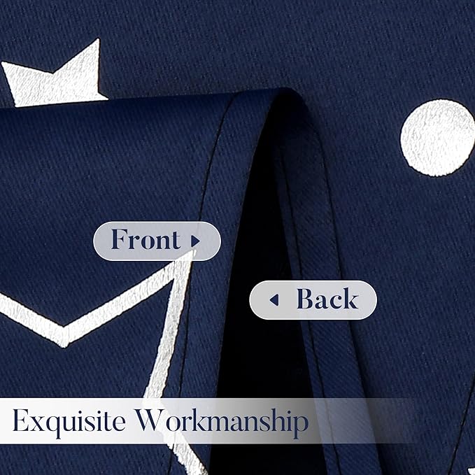 WUBODTI Blackout Star Curtains for Boys Room, Cute Space Themed Thermal Insulated Room Darkening Blackout Short Curtains for Kids Room Nursery Bedroom(W52 x L54, 2 Panels), Navy Blue