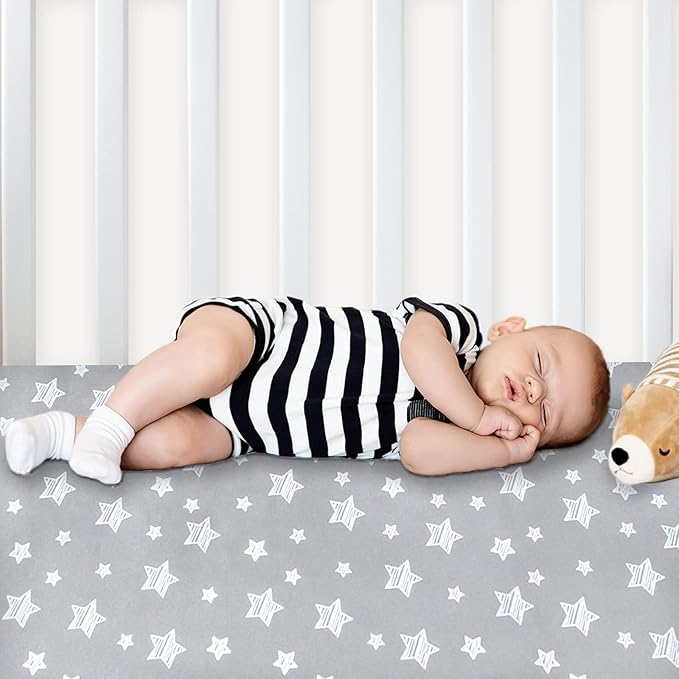 Pack and Play Sheets, 2 Pack Mini Crib Sheets, Stretchy Playard Fitted Sheet, Compatible with Graco Pack n Play, Soft and Breathable Material, Stars & Elephant