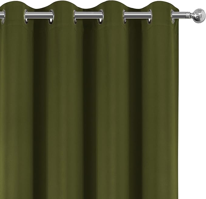 LEMOMO 100% Blackout Curtains 52 x 72 Inch Olive Green Curtains 2 Panels Darkening Thermal Insulated Bedroom Curtains