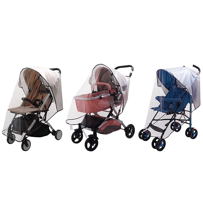 Bemece Universal Stroller Rain Cover - Waterproof Windproof Travel Weather Shield Thick & Durable Protect from Dust and Snow with Breathable Ventilation Mesh Clear Visibility Baby Travel Accessories