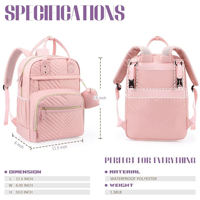 Tuwubi Diaper Bag Backpack, Baby Essentials Travel Tote Bag, Multi function Waterproof Backpacks, Travel Essentials with Stroller Straps & Pacifier Case - Light Pink