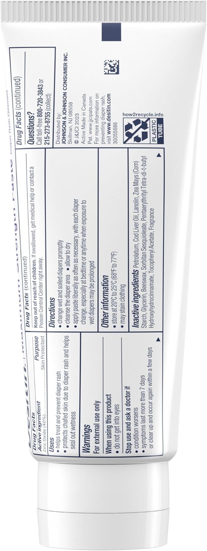 Desitin Maximum Strength Baby Diaper Rash Cream, 40% Zinc Oxide for Treatment, Relief & Prevention, Hypoallergenic, Phthalate- & Paraben-Free Paste, Protects Skin for 12 Hours, 4.8 oz (Pack of 2)