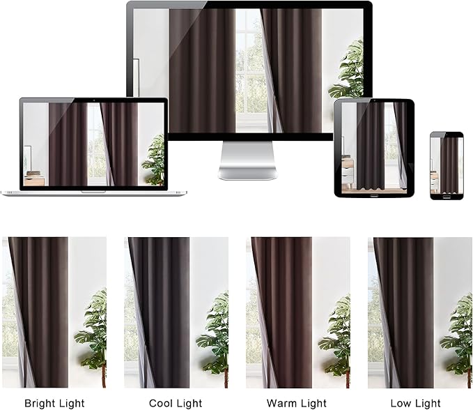 XWZO 100% Blackout Curtains 84 Inches Long with Tiebacks- Heat and Full Light Blocking, Noise Reducing Window Panels with Grommets for Bedroom/Nursery, Brown, W52 x L84, Set of 2