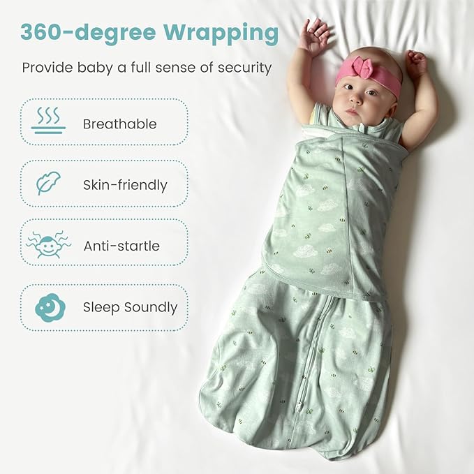 LILBESTIE Baby Swaddle Sleep Sack, 1.0 Tog New-Parent-Friendly Swaddle for Newborns & infant 6-12 Months Baby Wearable Blanket Reduce Startle Reflex, Newborn Boys Girls Registry Essentials