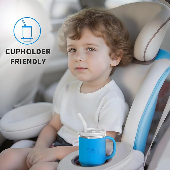 Bella's Friends Handy Mini Tumbler – Adorable 9 oz Toddler Sippy Cup, Stainless Interior & Silicone Body, Leak‑Proof, Dishwasher Safe, Gift for 1-3 Years Old Girls&Boys, 2 Pack, Azure Blue&Seafoam