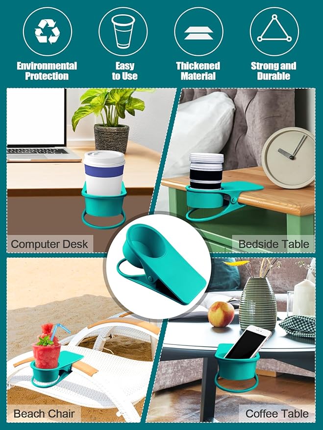 Kalolary 2-Pack Table Edge Cup Holder - Versatile Clip for Drinking Cups, Mugs & Bottles - Ideal for Home, Office & School (Blue)