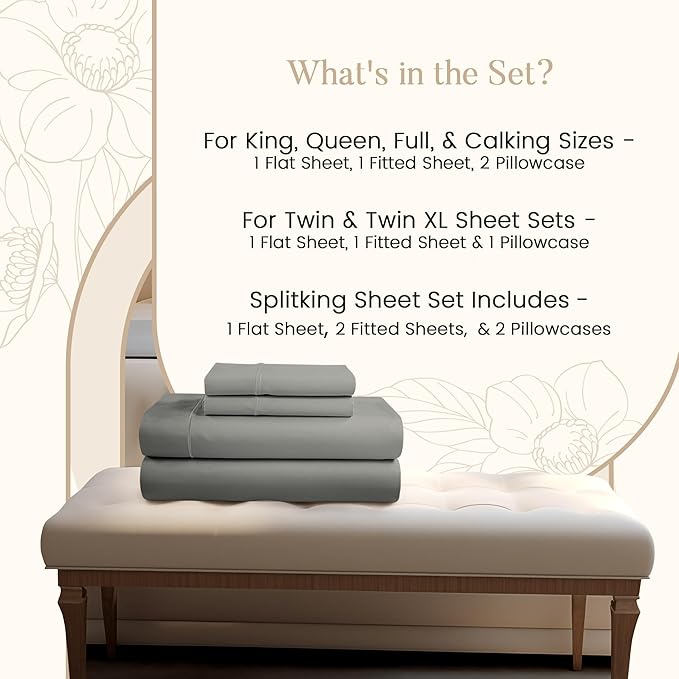 800 Thread Count 100% Egyptian Cotton Twin Sheets Set for Twin Matress, 15" Deep Pocket Sheets, No Pilling & Shrinkage Machine Washabe Fade Resistant Luxury Hotel Bedding- Silver