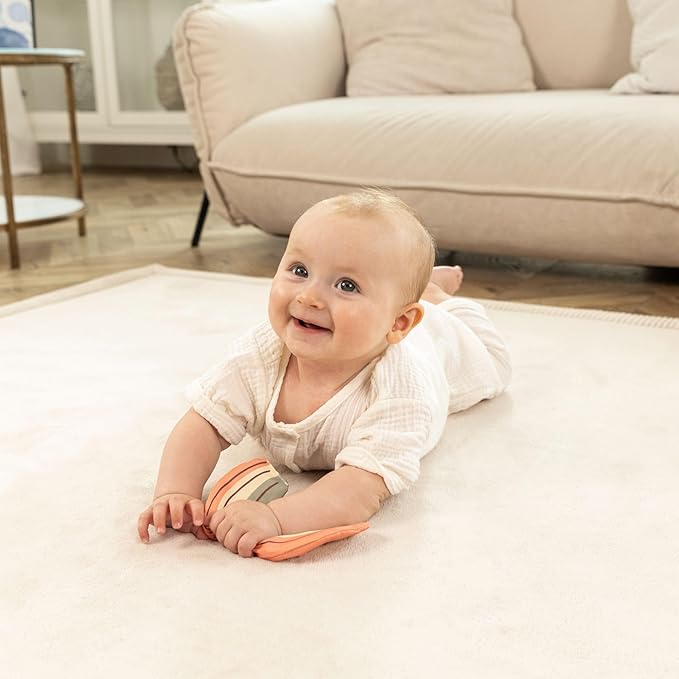 Hakuna Matte CloudSoft Baby Play Mat for Floor 47" x 67" Beige – Coral Velvet Memory Foam Rug for Crawling & Cozy Play – Non-Slip, Water-Resistant, Easy-CareTummy Time Mat, Playmat for Playpen