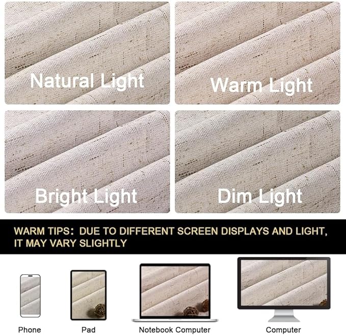 PrinceDeco Linen 100% Blackout Curtains for Bedroom/Living Room Natural Colored Drapes Extra Long Curtains 120 Inch Long for Thermal Insulated Window Curtain Panels Linen Look Fabric with White Liner